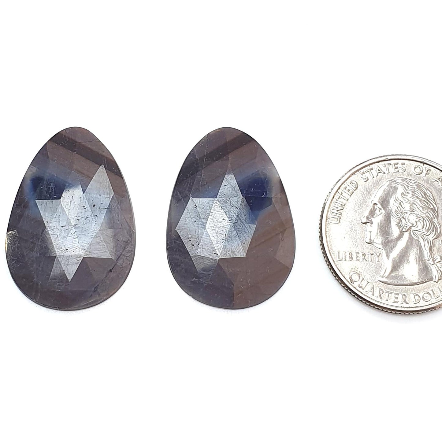 Multi Sapphire Gemstone Rose Cut Slices: 30.10cts Natural Untreated Bi-Color Sapphire Faceted Egg Shape 28.5*19.5mm Pair for Jewelry