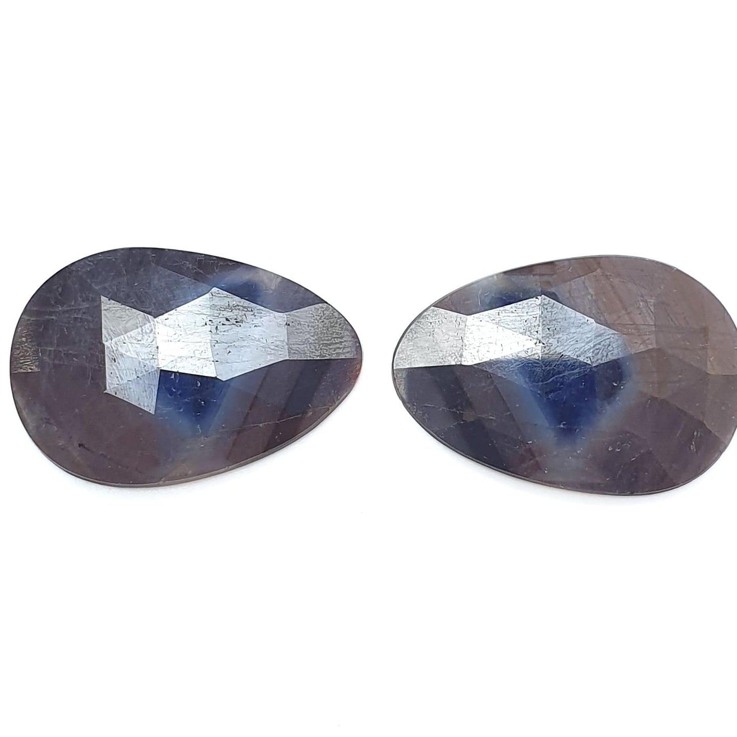 Multi Sapphire Gemstone Rose Cut Slices: 30.10cts Natural Untreated Bi-Color Sapphire Faceted Egg Shape 28.5*19.5mm Pair for Jewelry