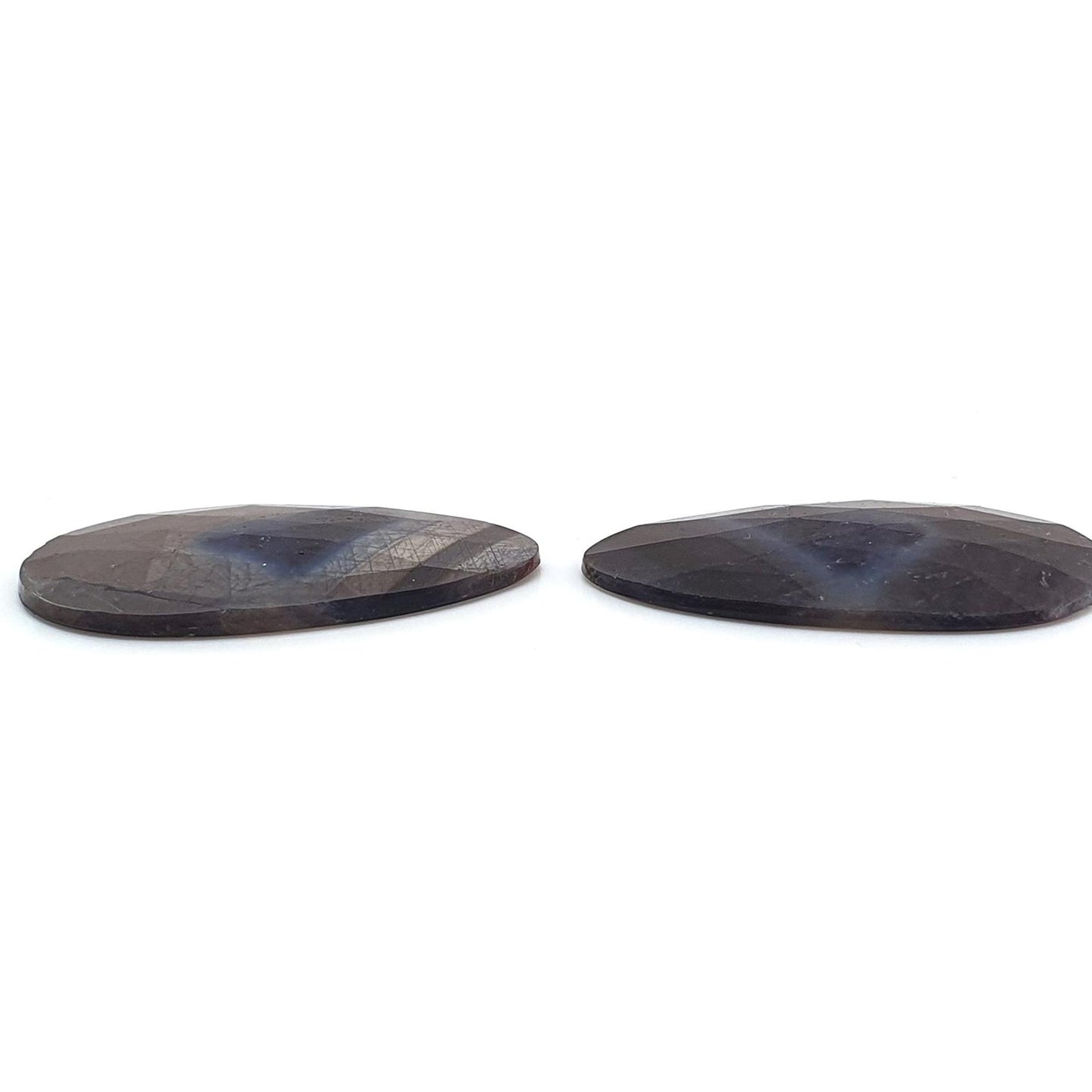 Multi Sapphire Gemstone Rose Cut Slices: 30.10cts Natural Untreated Bi-Color Sapphire Faceted Egg Shape 28.5*19.5mm Pair for Jewelry