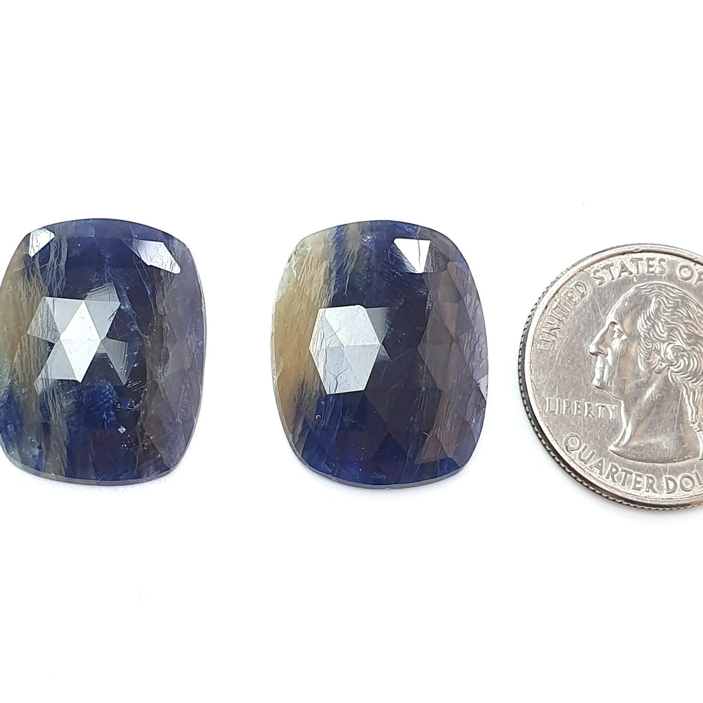 Multi Sapphire Gemstone Rose Cut Slices: 45.10cts Natural Untreated Bi-Color Sapphire Faceted Cushion Shape 24*19mm Pair for Jewelry