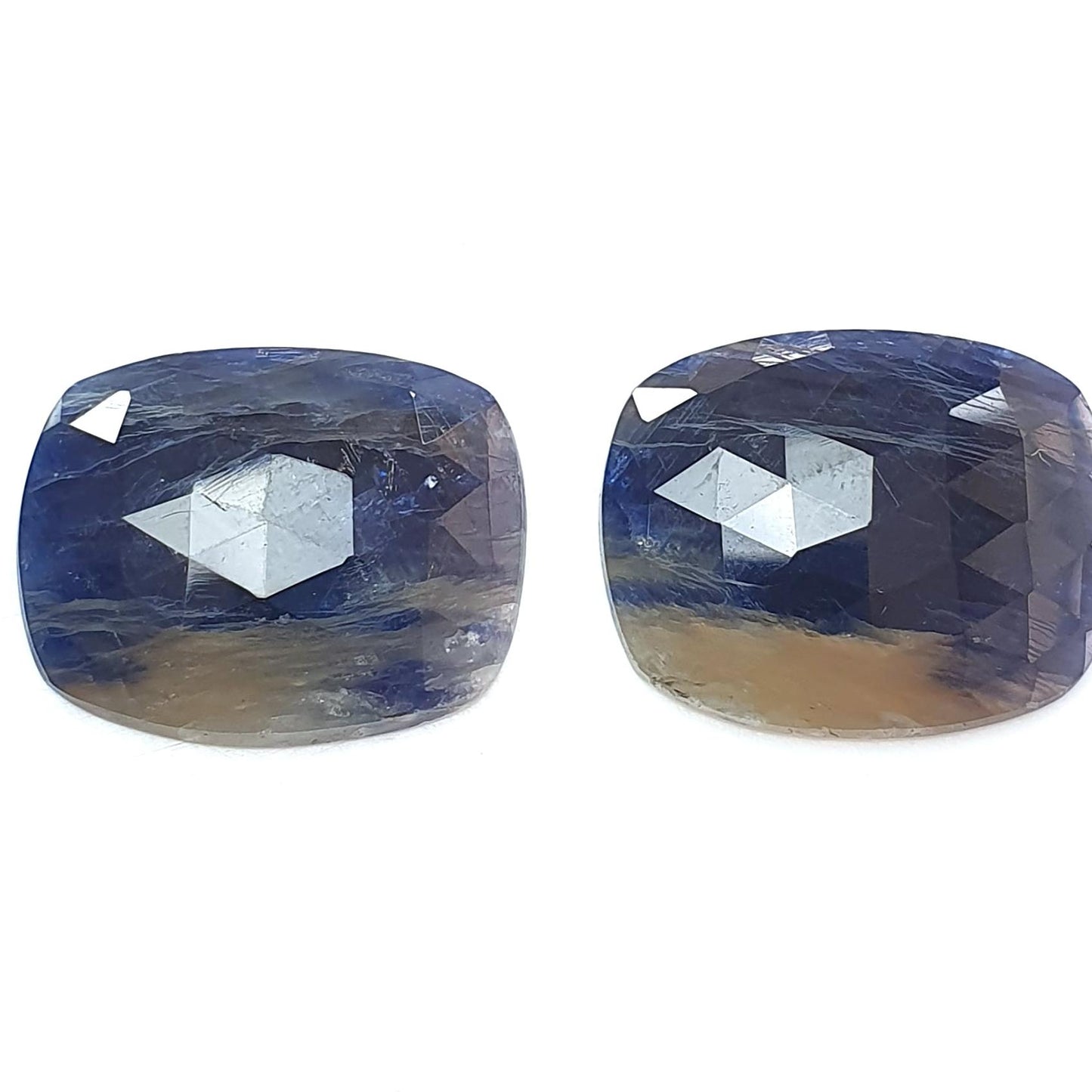 Multi Sapphire Gemstone Rose Cut Slices: 45.10cts Natural Untreated Bi-Color Sapphire Faceted Cushion Shape 24*19mm Pair for Jewelry