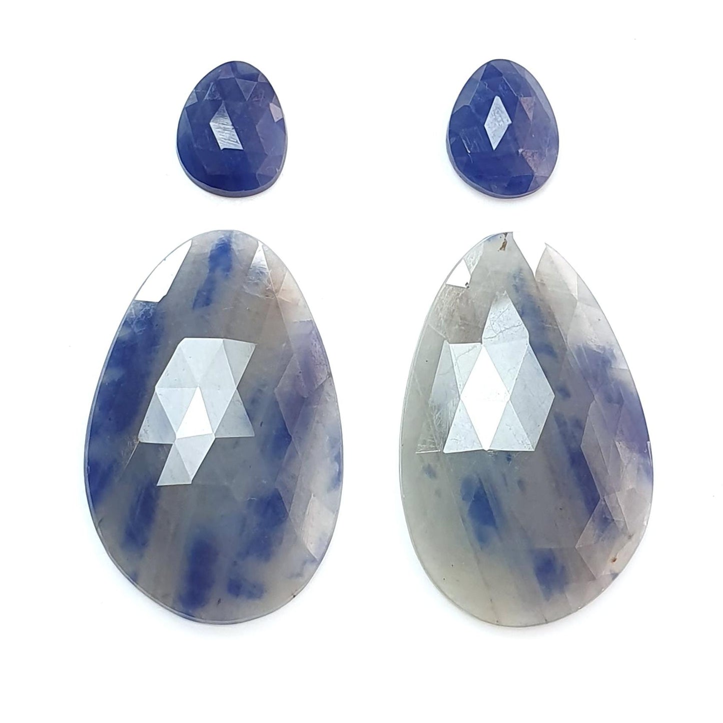 Multi Sapphire Gemstone Rose Cut Slices: 54.00cts Natural Untreated Bi-Color Sapphire Faceted Fancy Shape 11.5*9mm - 32.5*21mm 4pcs Set