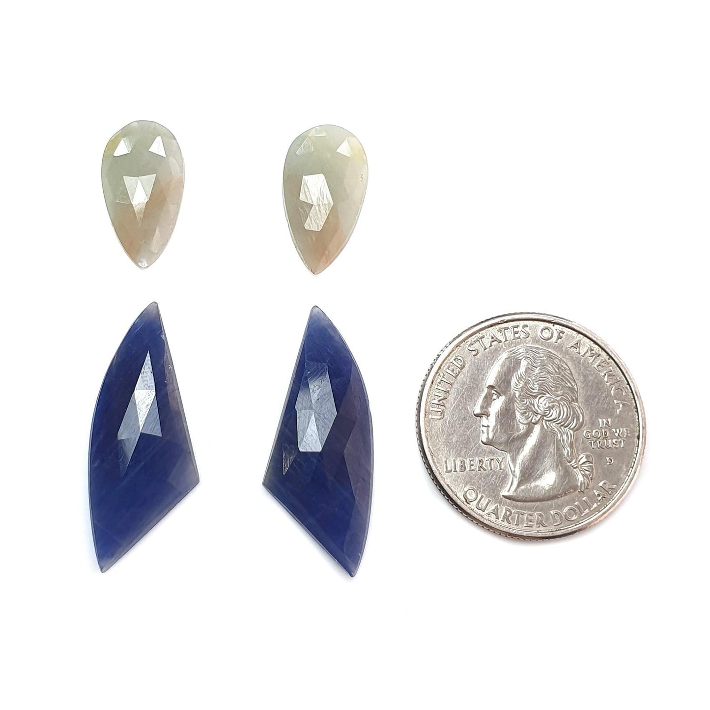 Multi Sapphire Gemstone Rose Cut Slices: 26.50cts Natural Untreated Blue, Yellow Sapphire Faceted Fancy Shape 17*9mm - 29*12mm 4pcs Set