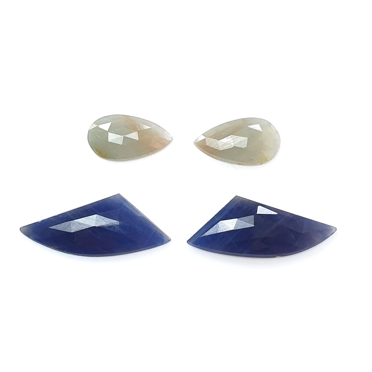 Multi Sapphire Gemstone Rose Cut Slices: 26.50cts Natural Untreated Blue, Yellow Sapphire Faceted Fancy Shape 17*9mm - 29*12mm 4pcs Set