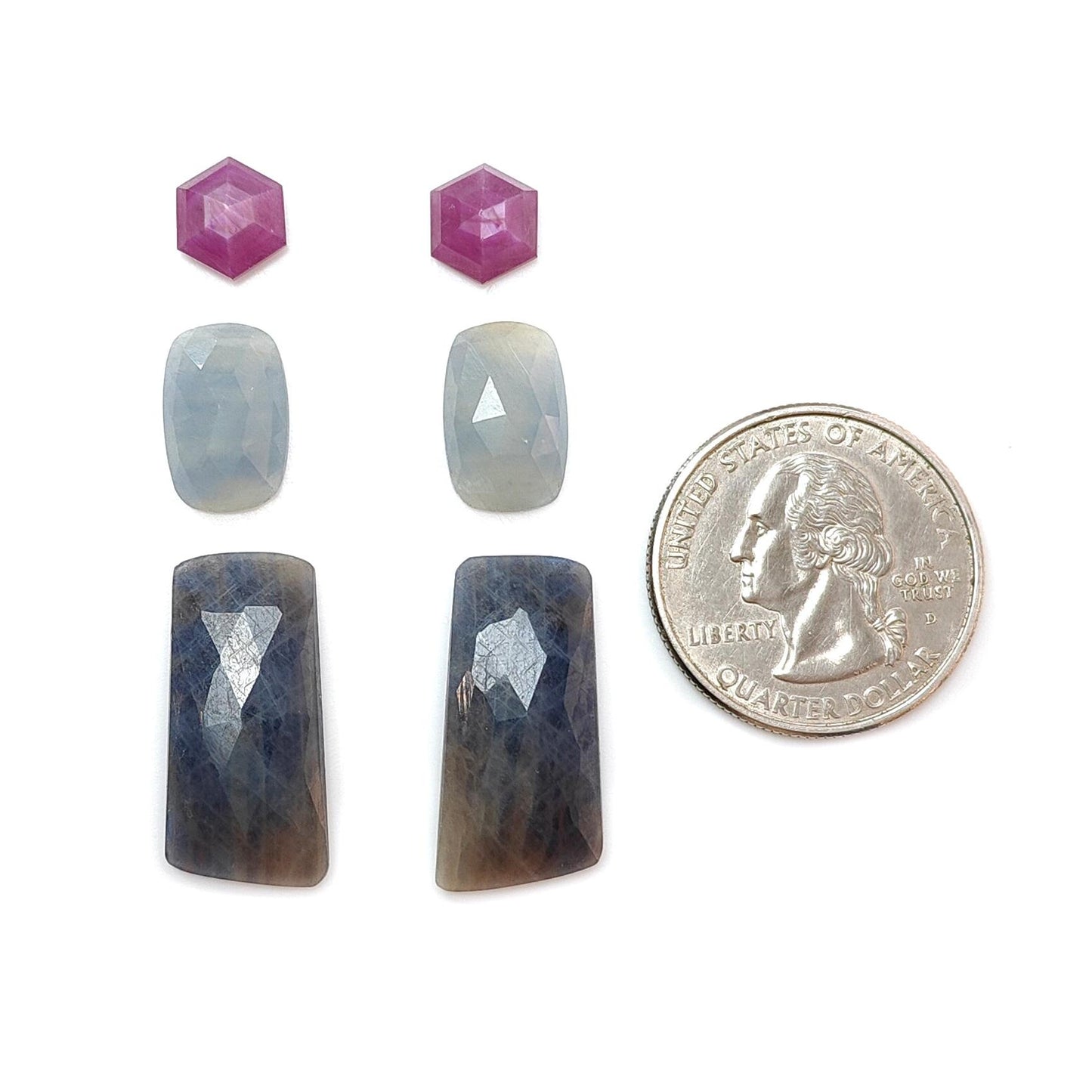 Multi Sapphire Gemstone Rose Cut Slices: Natural Untreated Bi-Color Sapphire Cushion, Baguette & Hexagon Shape Faceted 6pcs Sets for Jewelry