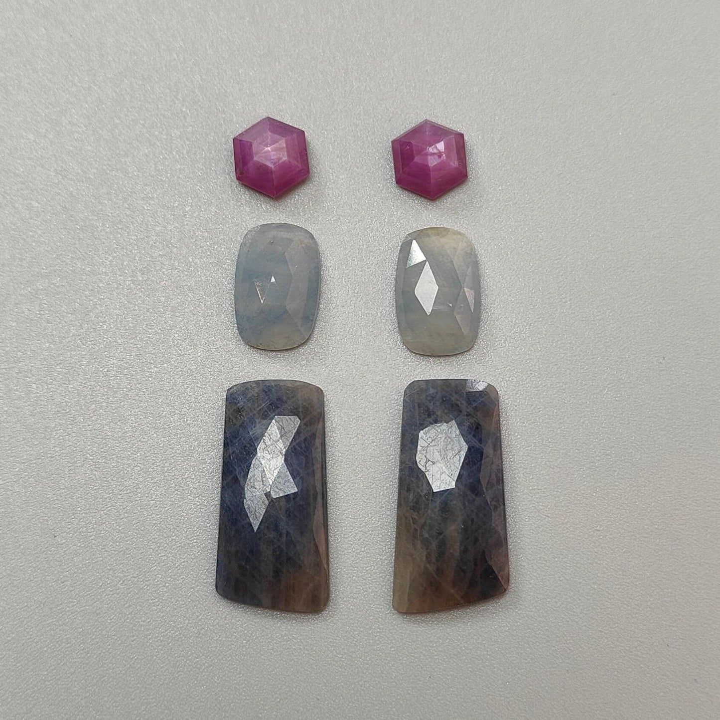 Multi Sapphire Gemstone Rose Cut Slices: Natural Untreated Bi-Color Sapphire Cushion, Baguette & Hexagon Shape Faceted 6pcs Sets for Jewelry