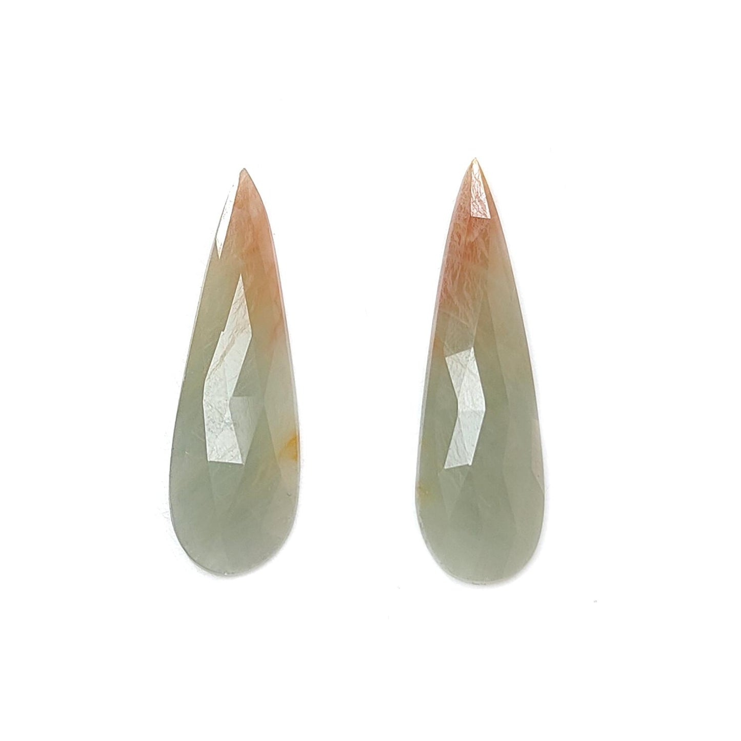 Multi Sapphire Gemstone Rose Cut Slices: Natural Untreated Bi-Color Sapphire Pear Shape Faceted Pair for Jewelry