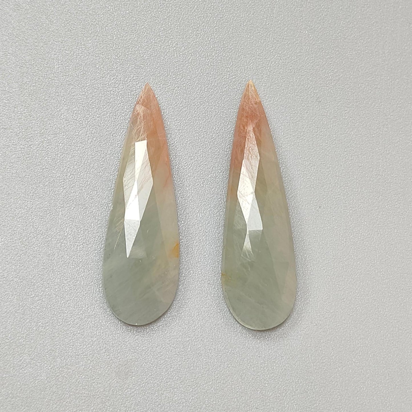 Multi Sapphire Gemstone Rose Cut Slices: Natural Untreated Bi-Color Sapphire Pear Shape Faceted Pair for Jewelry