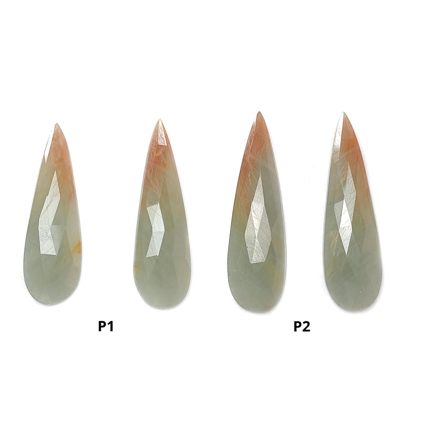 Multi Sapphire Gemstone Rose Cut Slices: Natural Untreated Bi-Color Sapphire Pear Shape Faceted Pair for Jewelry