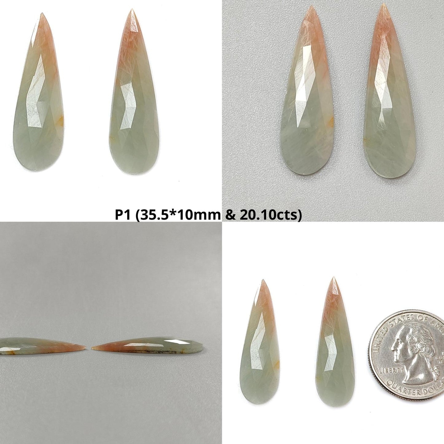 Multi Sapphire Gemstone Rose Cut Slices: Natural Untreated Bi-Color Sapphire Pear Shape Faceted Pair for Jewelry