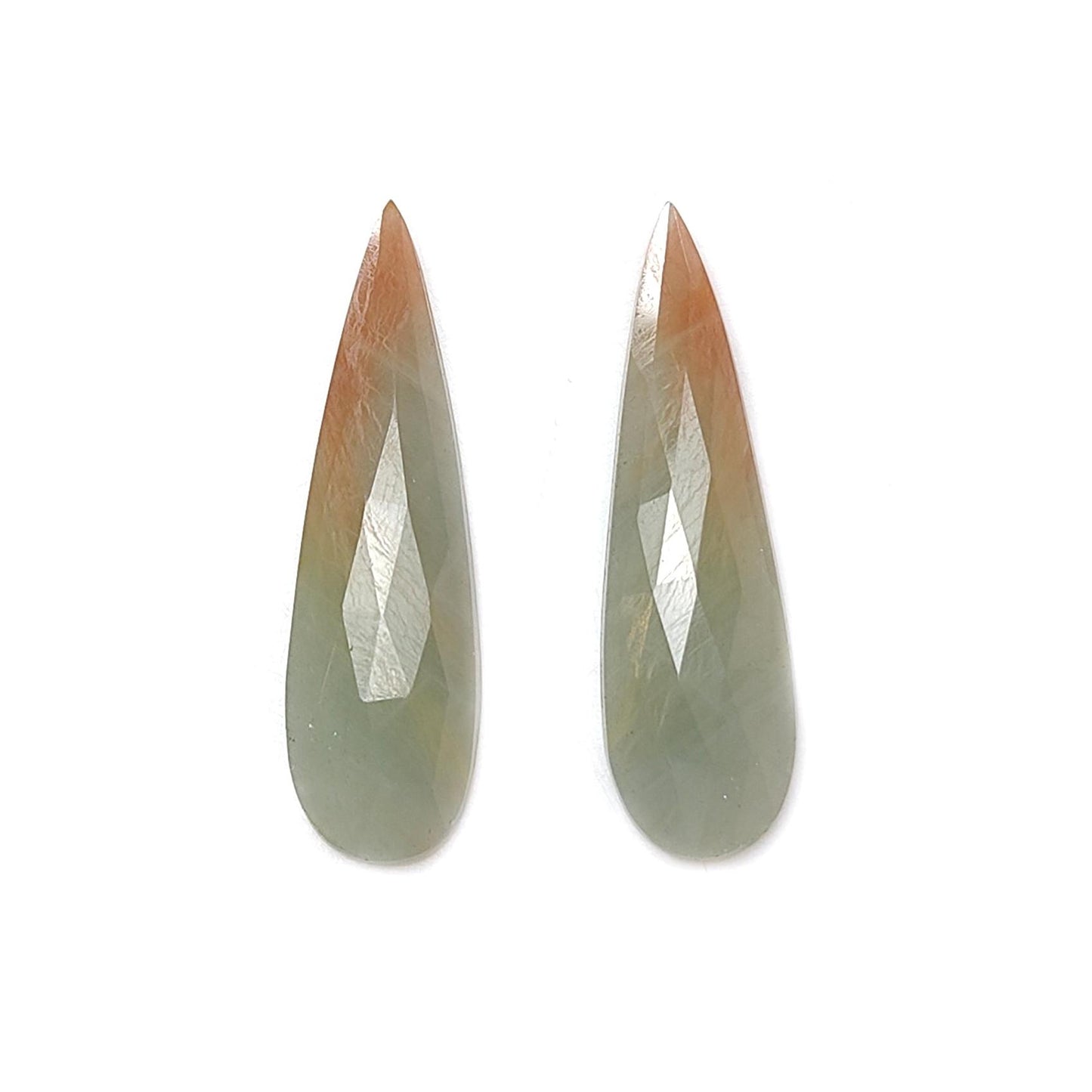 Multi Sapphire Gemstone Rose Cut Slices: Natural Untreated Bi-Color Sapphire Pear Shape Faceted Pair for Jewelry