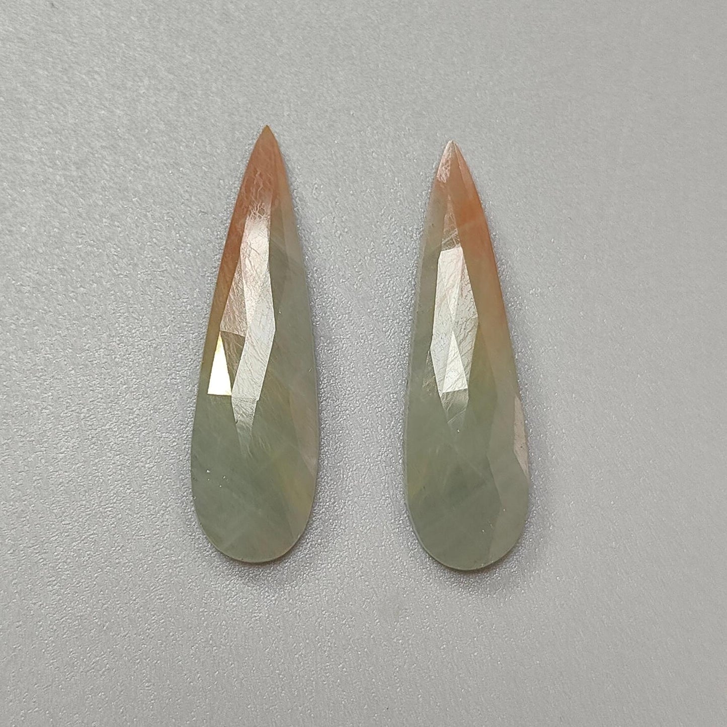 Multi Sapphire Gemstone Rose Cut Slices: Natural Untreated Bi-Color Sapphire Pear Shape Faceted Pair for Jewelry