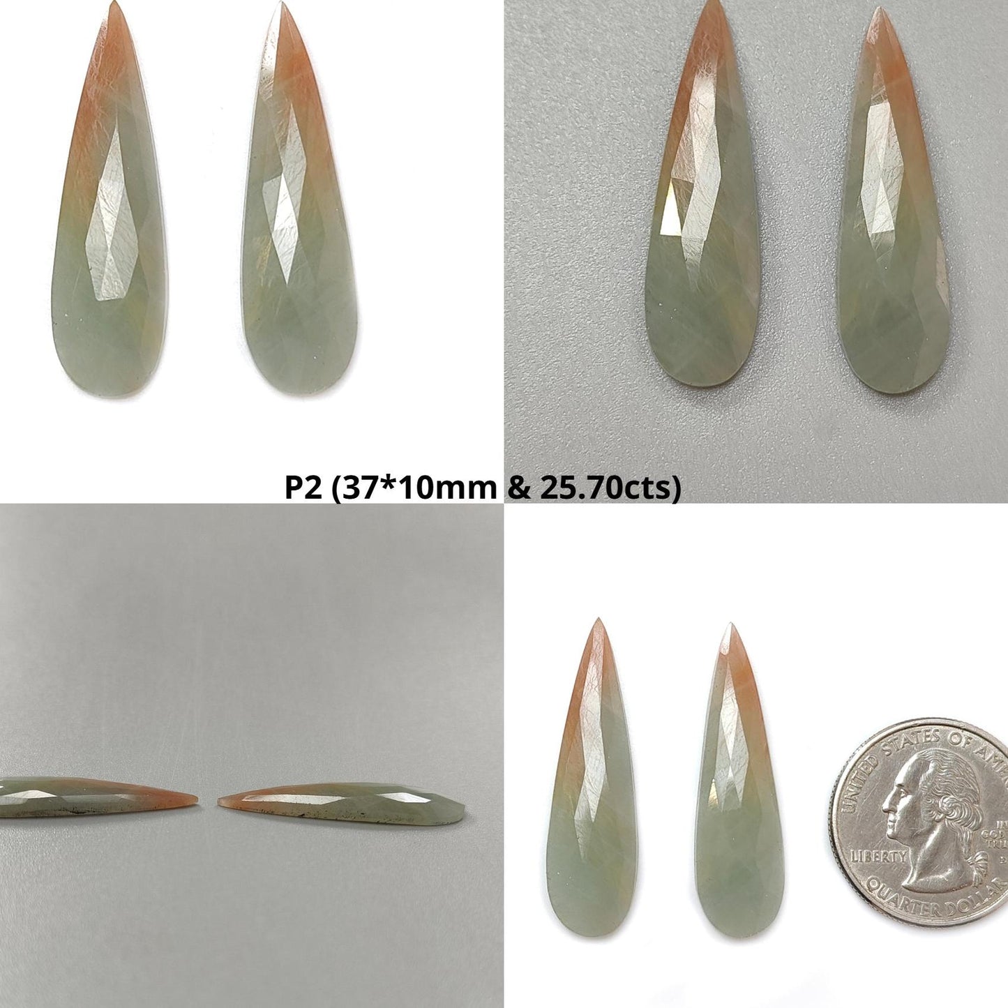 Multi Sapphire Gemstone Rose Cut Slices: Natural Untreated Bi-Color Sapphire Pear Shape Faceted Pair for Jewelry