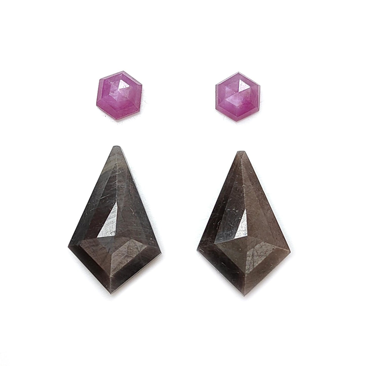 Multi Sapphire Gemstone Rose Cut Slices: Natural Untreated Bi-Color Sapphire Pear, Fancy Shape Faceted 4pcs Sets for Jewelry
