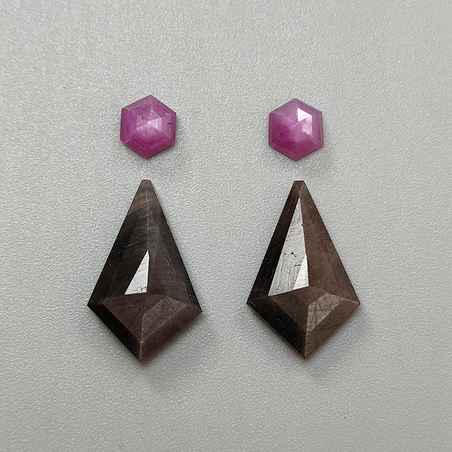 Multi Sapphire Gemstone Rose Cut Slices: Natural Untreated Bi-Color Sapphire Pear, Fancy Shape Faceted 4pcs Sets for Jewelry