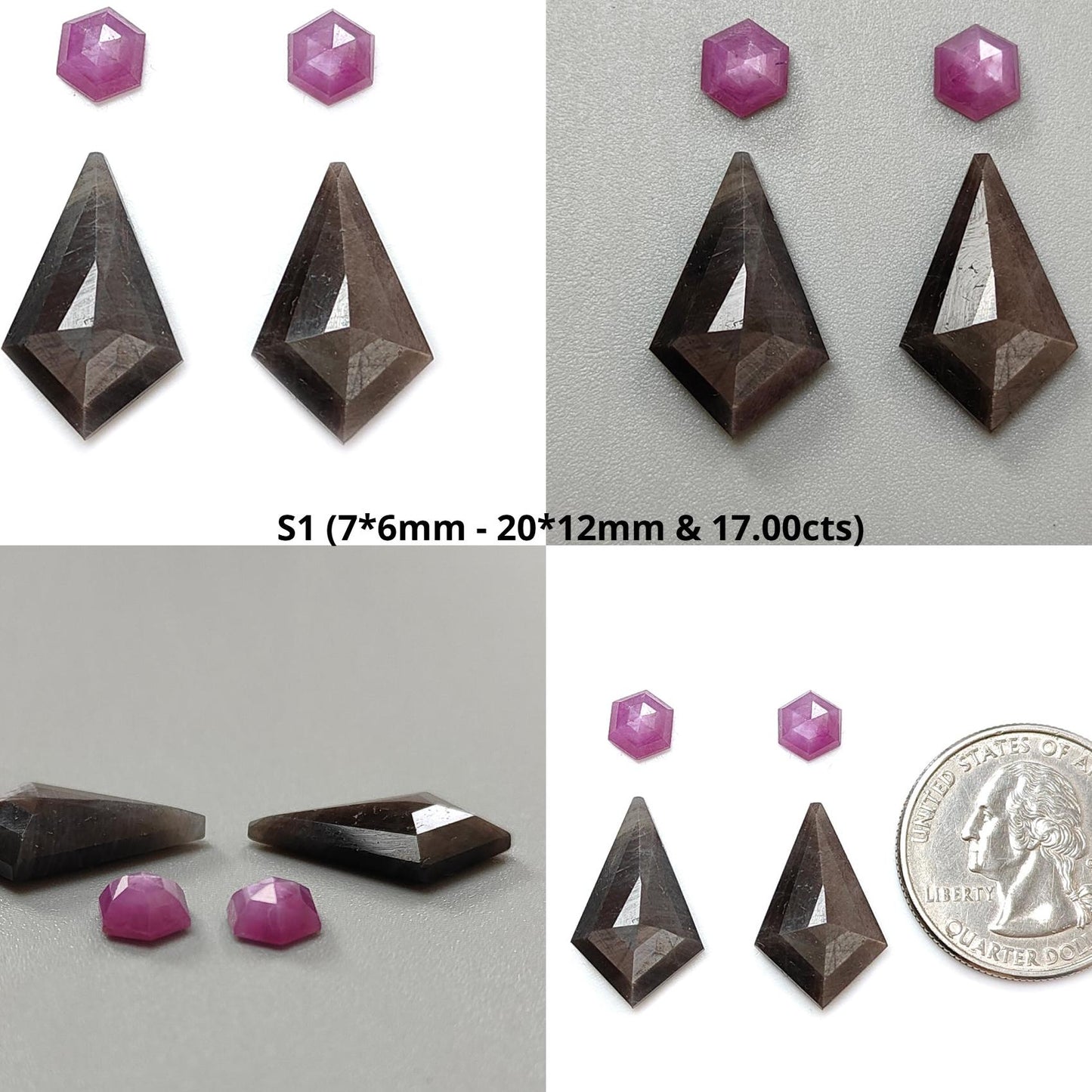 Multi Sapphire Gemstone Rose Cut Slices: Natural Untreated Bi-Color Sapphire Pear, Fancy Shape Faceted 4pcs Sets for Jewelry