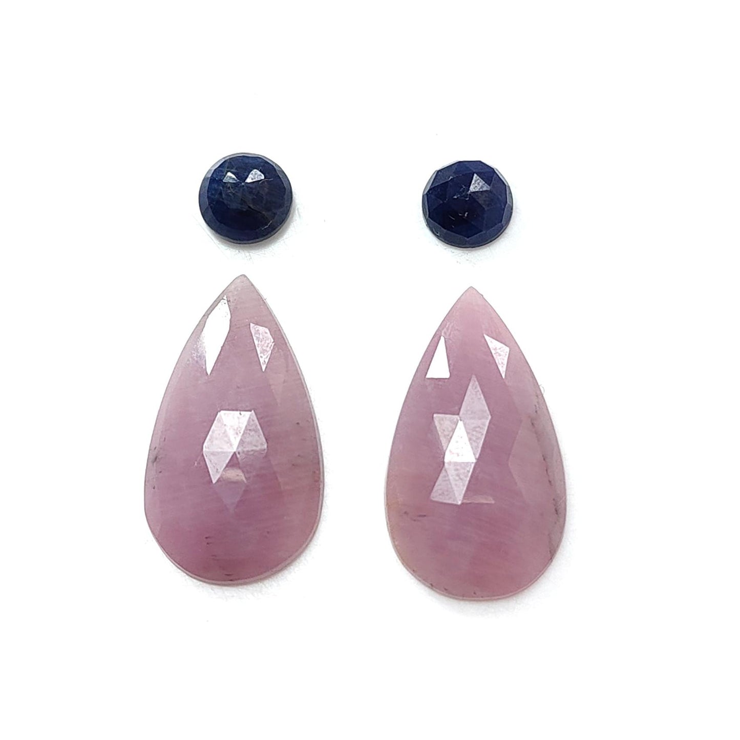 Multi Sapphire Gemstone Rose Cut Slices: Natural Untreated Bi-Color Sapphire Pear, Fancy Shape Faceted 4pcs Sets for Jewelry