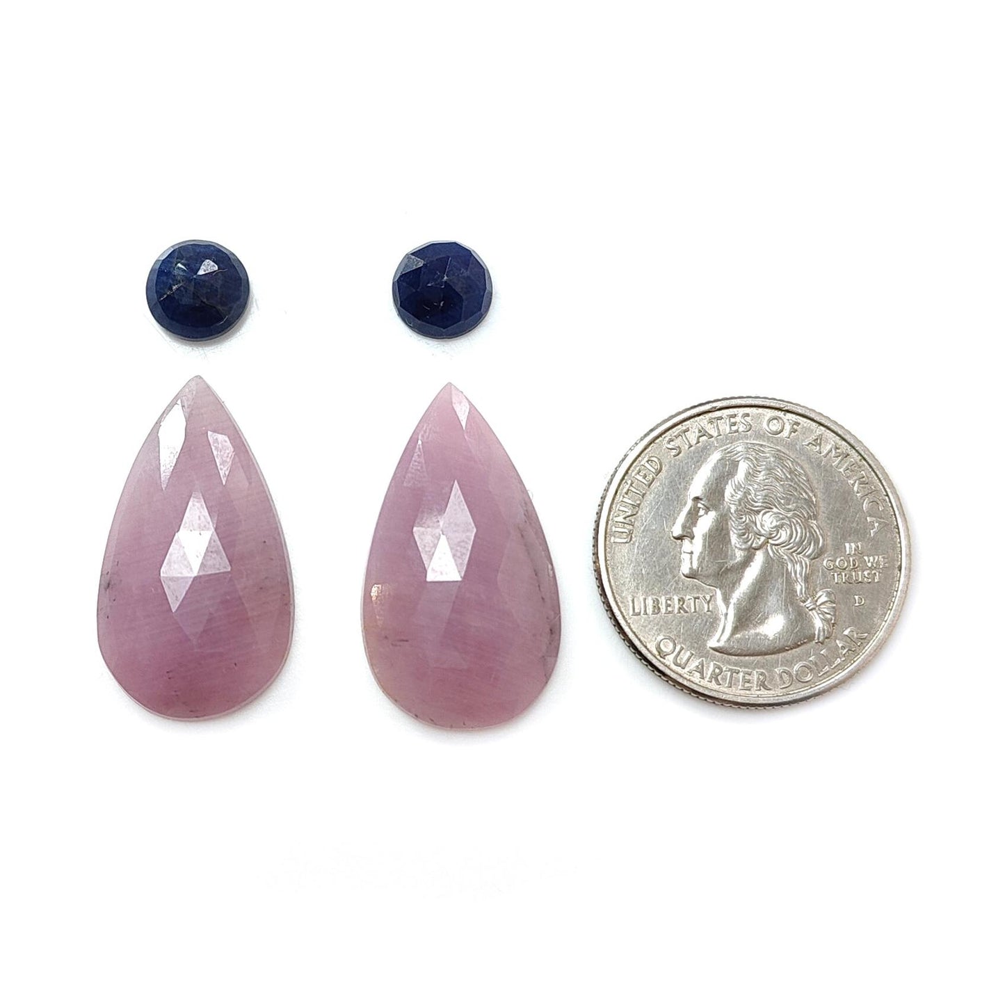 Multi Sapphire Gemstone Rose Cut Slices: Natural Untreated Bi-Color Sapphire Pear, Fancy Shape Faceted 4pcs Sets for Jewelry