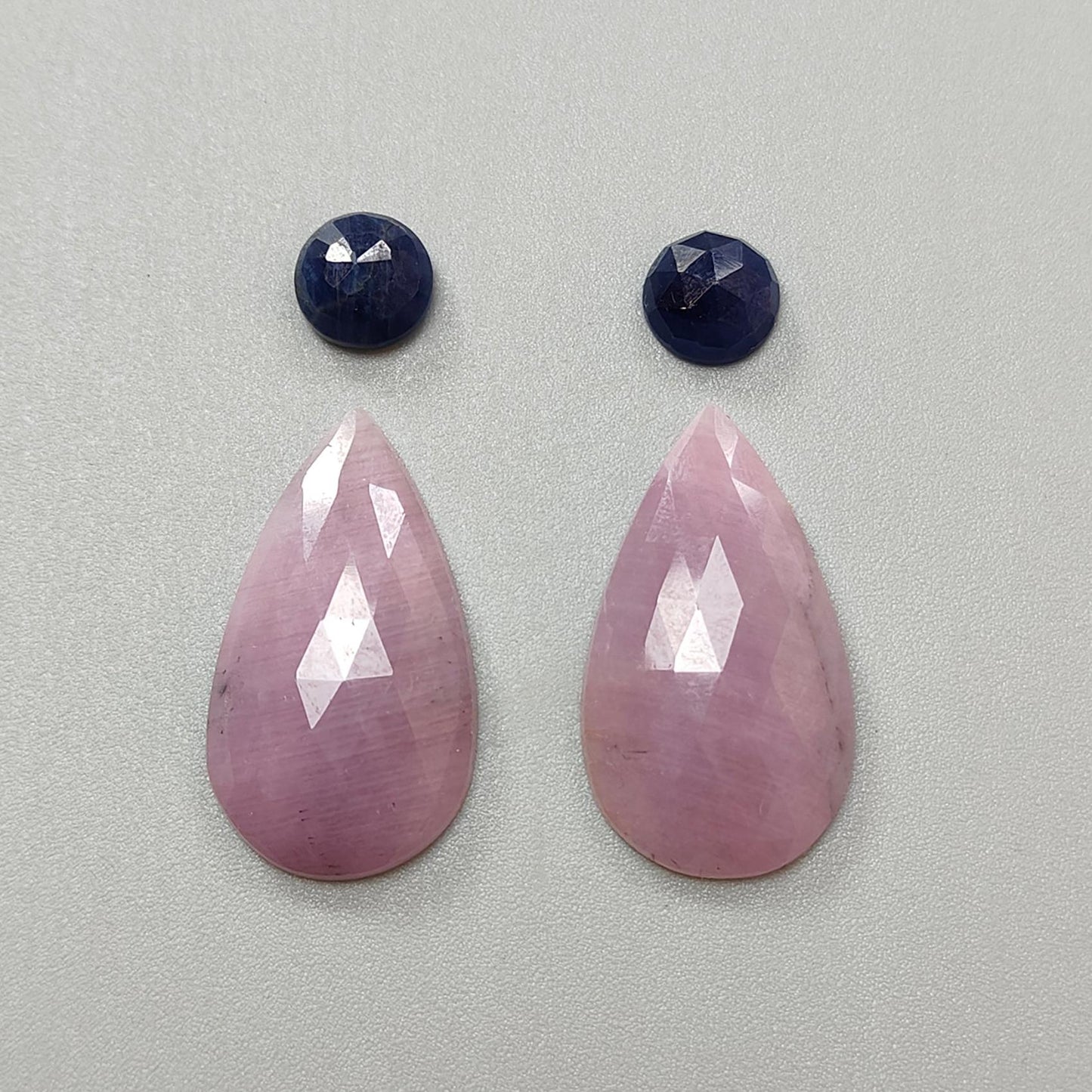 Multi Sapphire Gemstone Rose Cut Slices: Natural Untreated Bi-Color Sapphire Pear, Fancy Shape Faceted 4pcs Sets for Jewelry