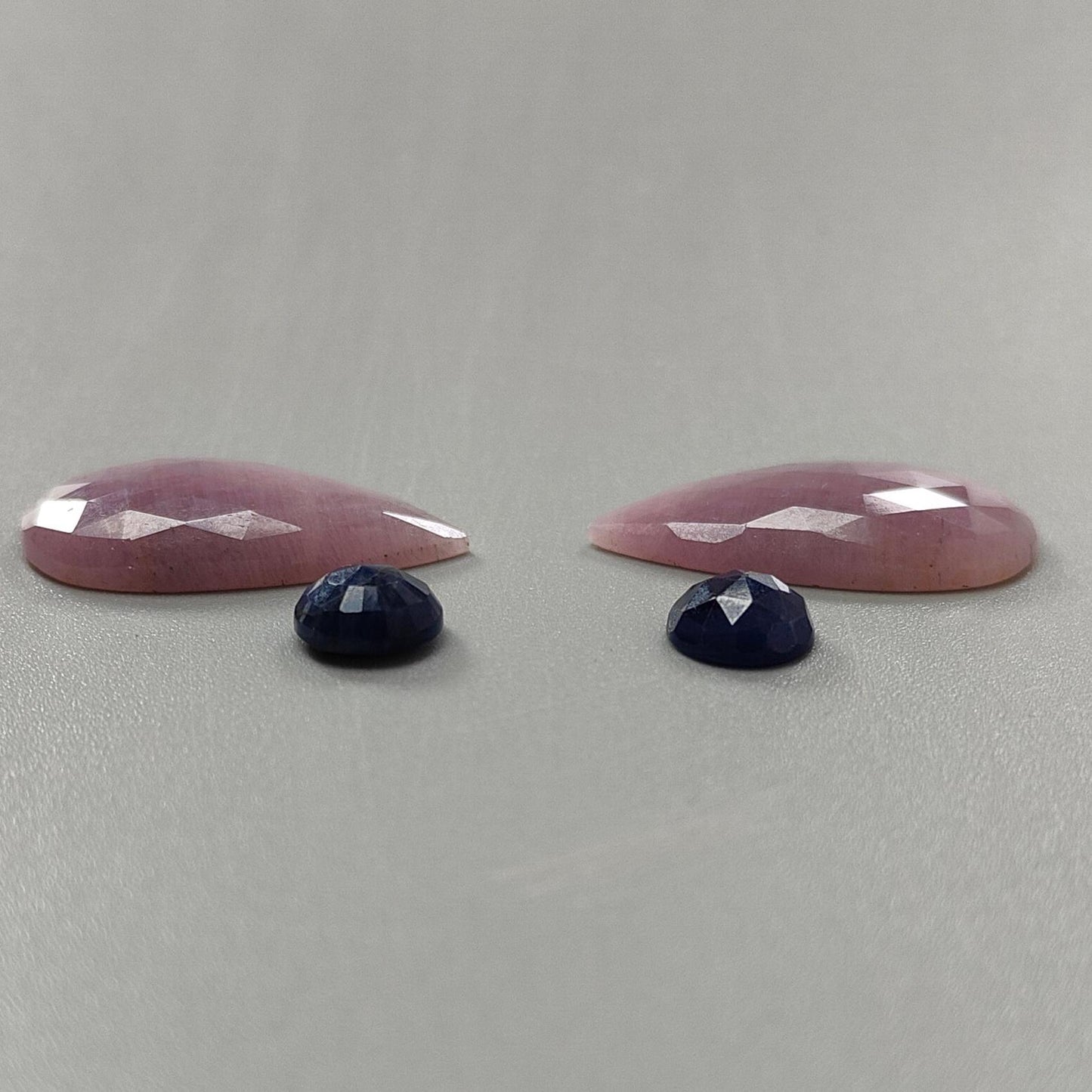 Multi Sapphire Gemstone Rose Cut Slices: Natural Untreated Bi-Color Sapphire Pear, Fancy Shape Faceted 4pcs Sets for Jewelry