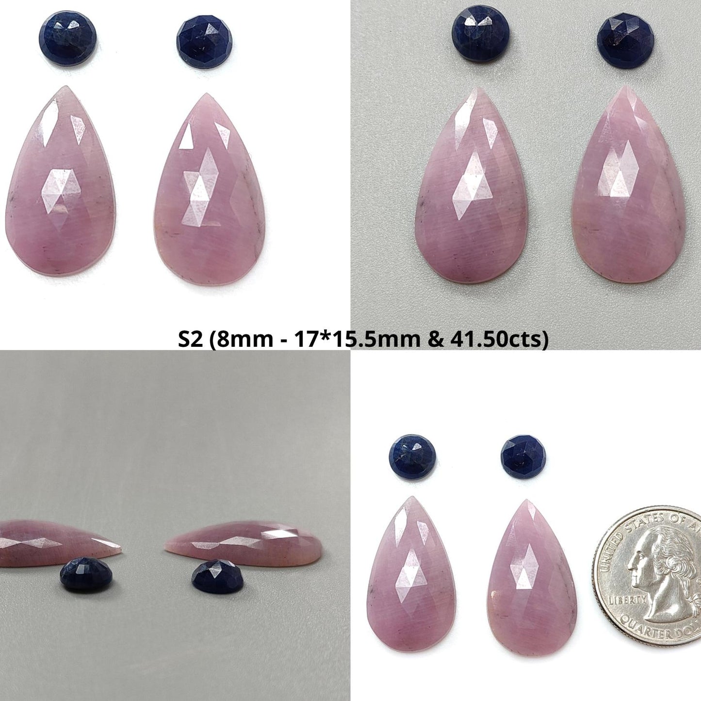 Multi Sapphire Gemstone Rose Cut Slices: Natural Untreated Bi-Color Sapphire Pear, Fancy Shape Faceted 4pcs Sets for Jewelry