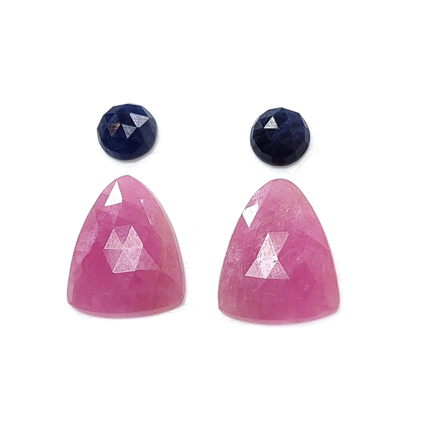 Multi Sapphire Gemstone Rose Cut Slices: Natural Untreated Blue, Pink Sapphire Oval, Fancy Shape Faceted 4pcs Sets for Jewelry