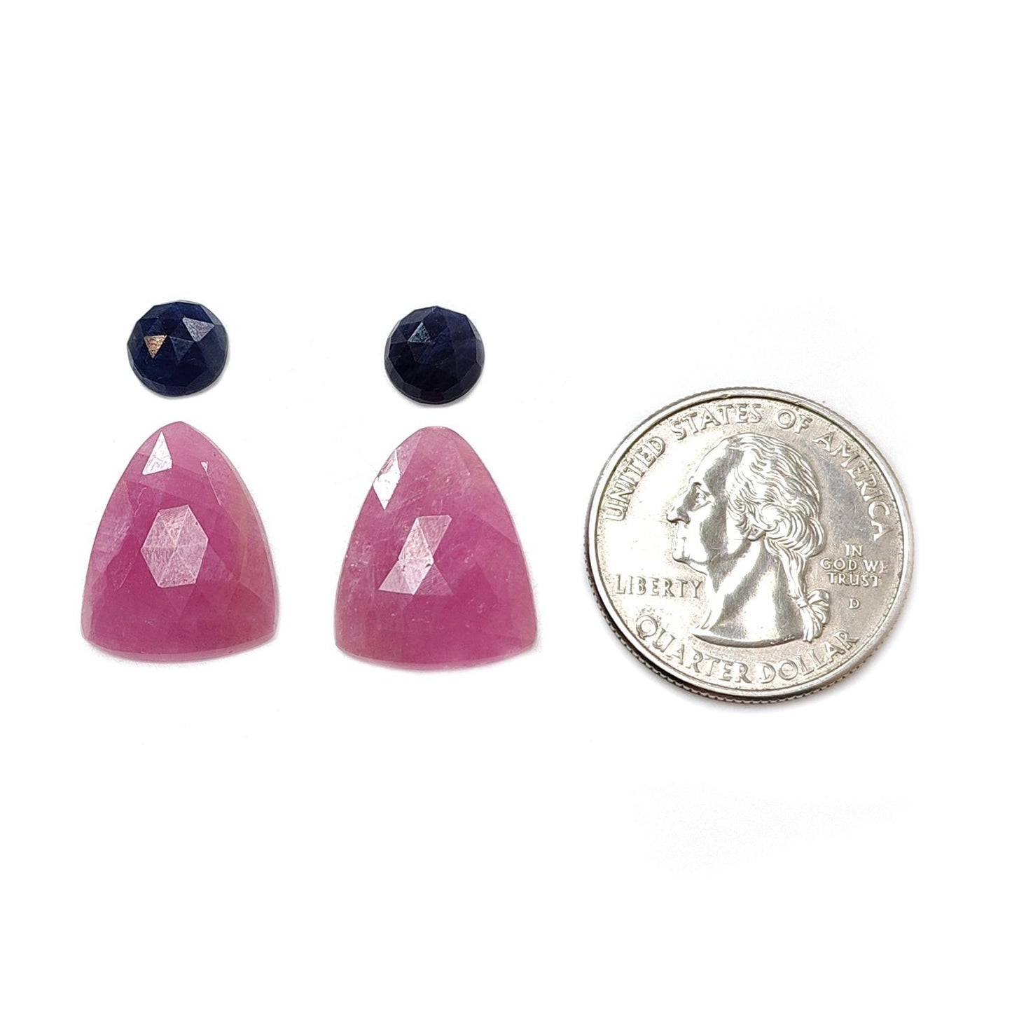 Multi Sapphire Gemstone Rose Cut Slices: Natural Untreated Blue, Pink Sapphire Oval, Fancy Shape Faceted 4pcs Sets for Jewelry