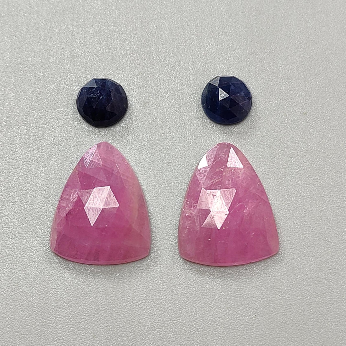 Multi Sapphire Gemstone Rose Cut Slices: Natural Untreated Blue, Pink Sapphire Oval, Fancy Shape Faceted 4pcs Sets for Jewelry