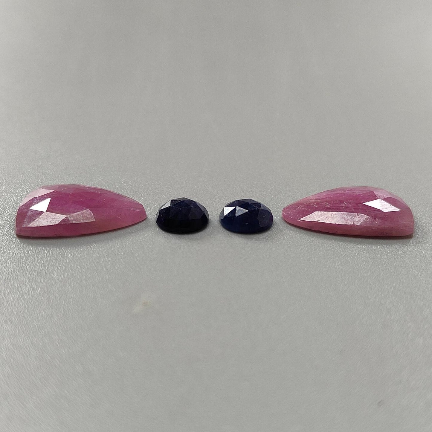 Multi Sapphire Gemstone Rose Cut Slices: Natural Untreated Blue, Pink Sapphire Oval, Fancy Shape Faceted 4pcs Sets for Jewelry