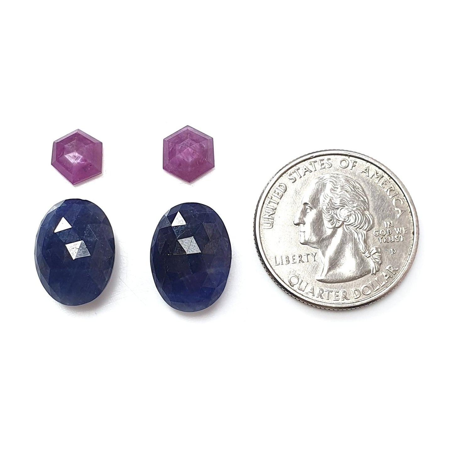 Multi Sapphire Gemstone Rose Cut Slices: Natural Untreated Blue, Pink Sapphire Oval, Fancy Shape Faceted 4pcs Sets for Jewelry