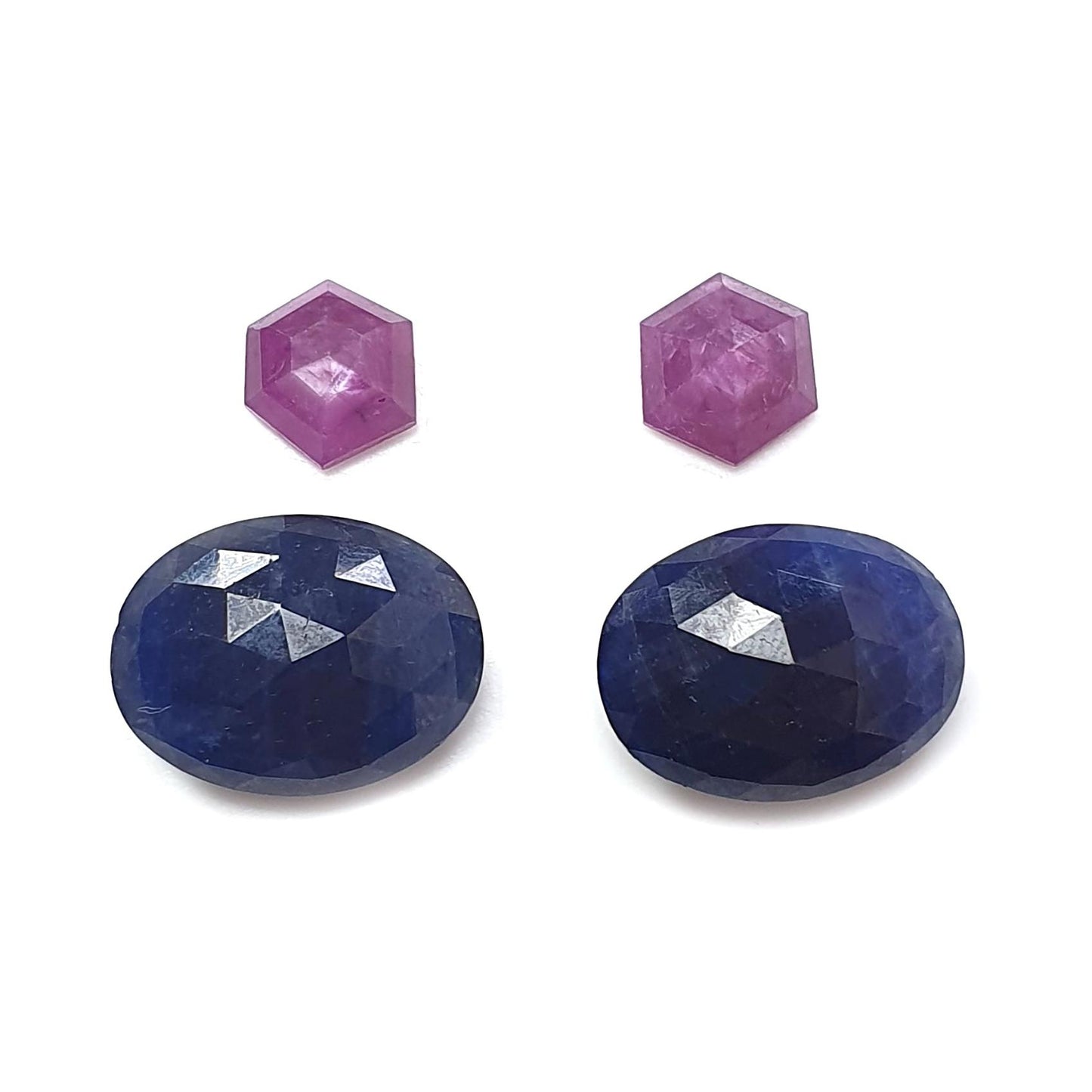Multi Sapphire Gemstone Rose Cut Slices: Natural Untreated Blue, Pink Sapphire Oval, Fancy Shape Faceted 4pcs Sets for Jewelry