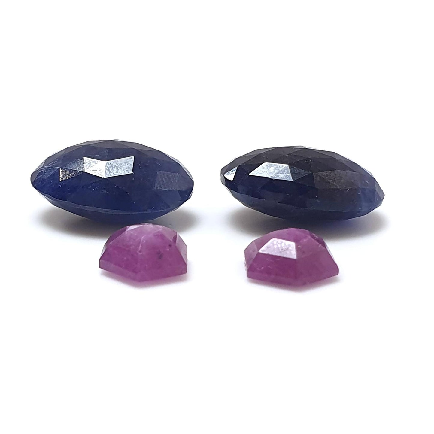Multi Sapphire Gemstone Rose Cut Slices: Natural Untreated Blue, Pink Sapphire Oval, Fancy Shape Faceted 4pcs Sets for Jewelry