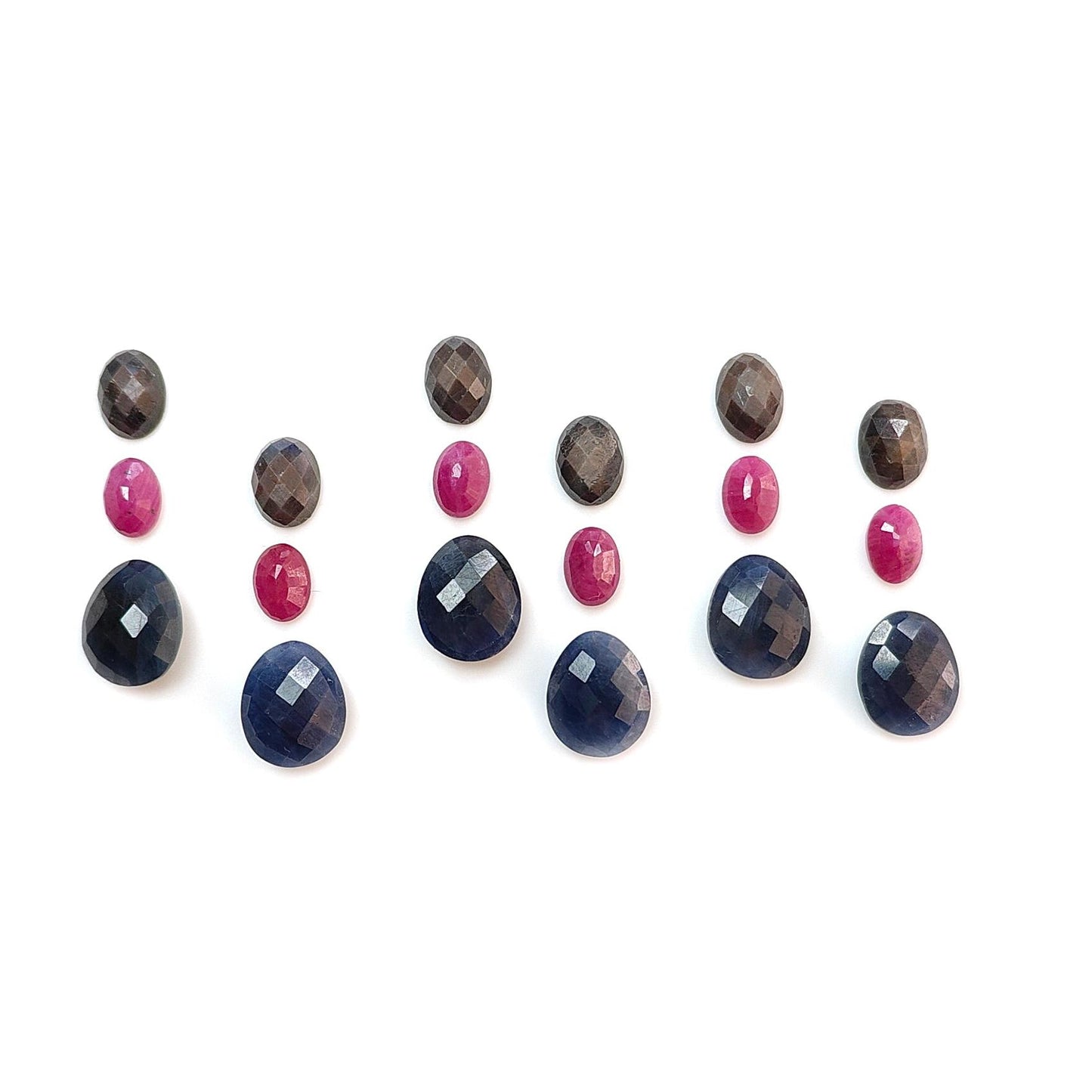 Multi Sapphire Gemstone Checker Cut: 44.90cts Natural Untreated Sapphire Faceted Briolette Egg, Oval Shape 7*5mm - 11*9mm 18pcs Set