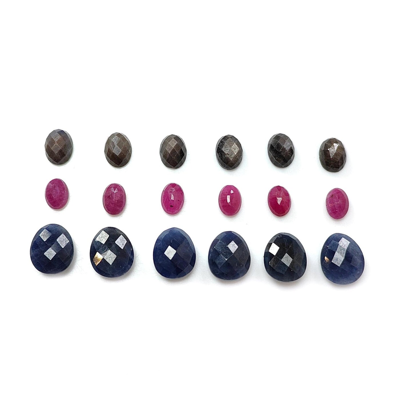 Multi Sapphire Gemstone Checker Cut: 44.90cts Natural Untreated Sapphire Faceted Briolette Egg, Oval Shape 7*5mm - 11*9mm 18pcs Set