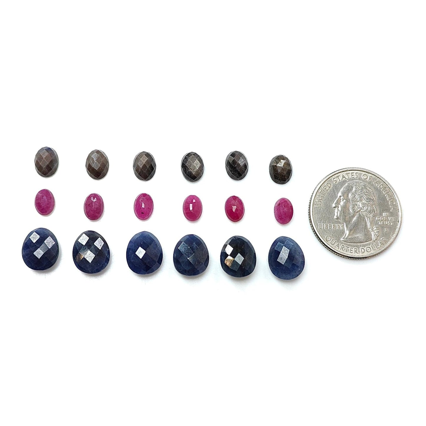 Multi Sapphire Gemstone Checker Cut: 44.90cts Natural Untreated Sapphire Faceted Briolette Egg, Oval Shape 7*5mm - 11*9mm 18pcs Set