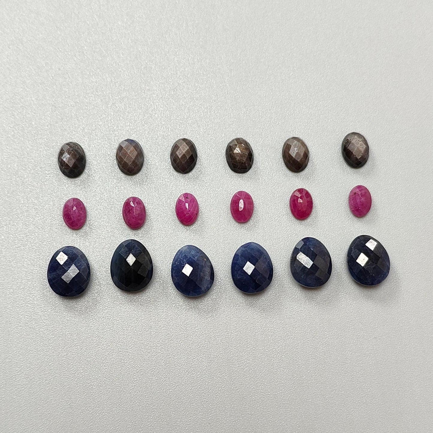 Multi Sapphire Gemstone Checker Cut: 44.90cts Natural Untreated Sapphire Faceted Briolette Egg, Oval Shape 7*5mm - 11*9mm 18pcs Set