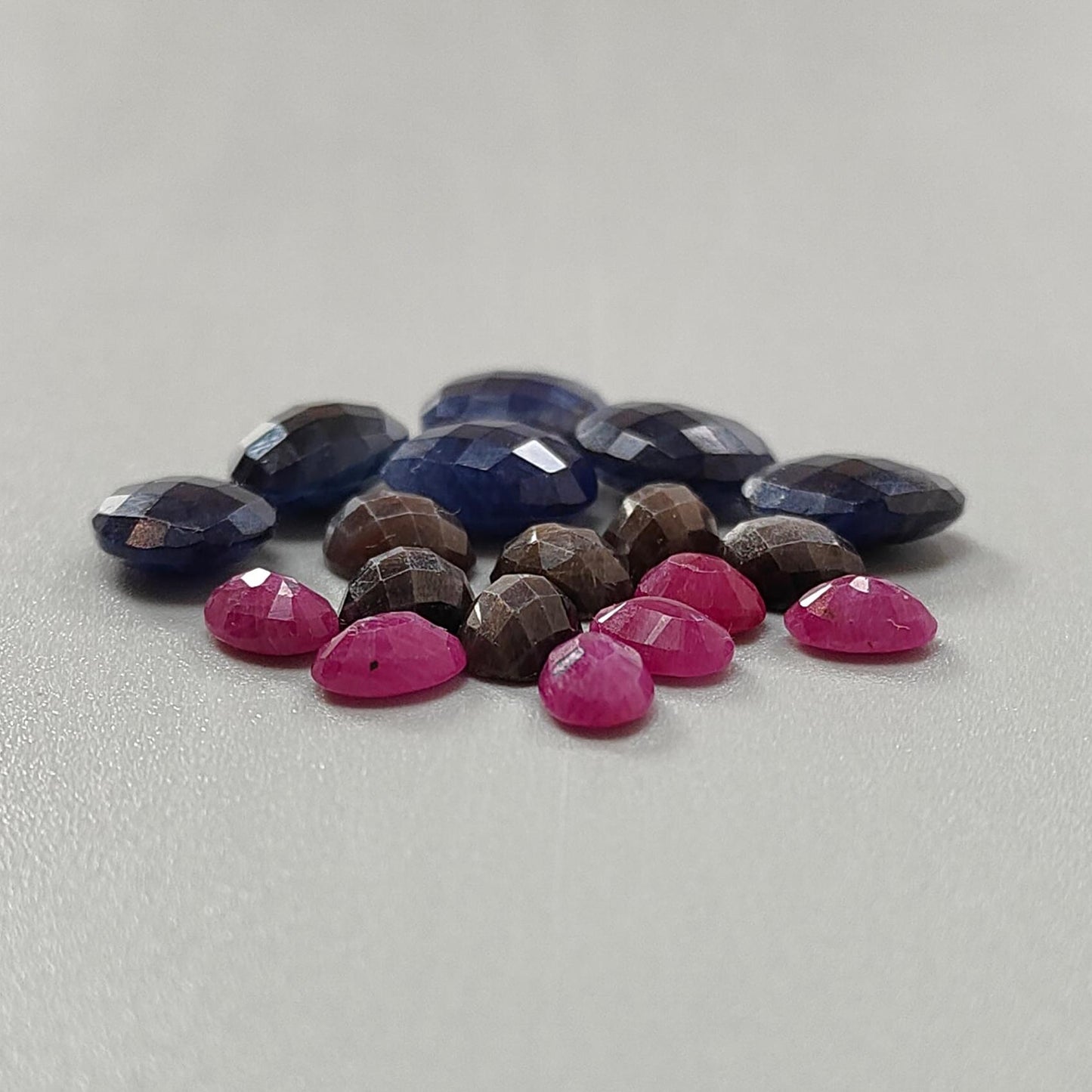 Multi Sapphire Gemstone Checker Cut: 44.90cts Natural Untreated Sapphire Faceted Briolette Egg, Oval Shape 7*5mm - 11*9mm 18pcs Set