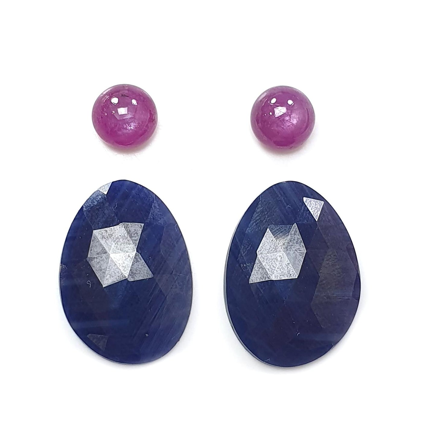 Multi Sapphire Gemstone Rose Cut Slices: Natural Untreated Blue, Pink Sapphire Fancy Shape Faceted 2pcs, 4pcs Sets for Jewelry
