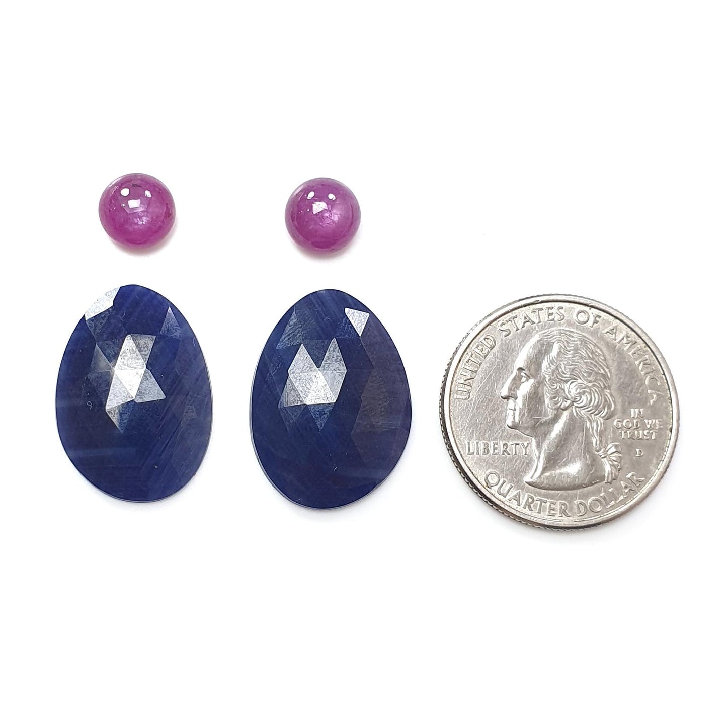 Multi Sapphire Gemstone Rose Cut Slices: Natural Untreated Blue, Pink Sapphire Fancy Shape Faceted 2pcs, 4pcs Sets for Jewelry