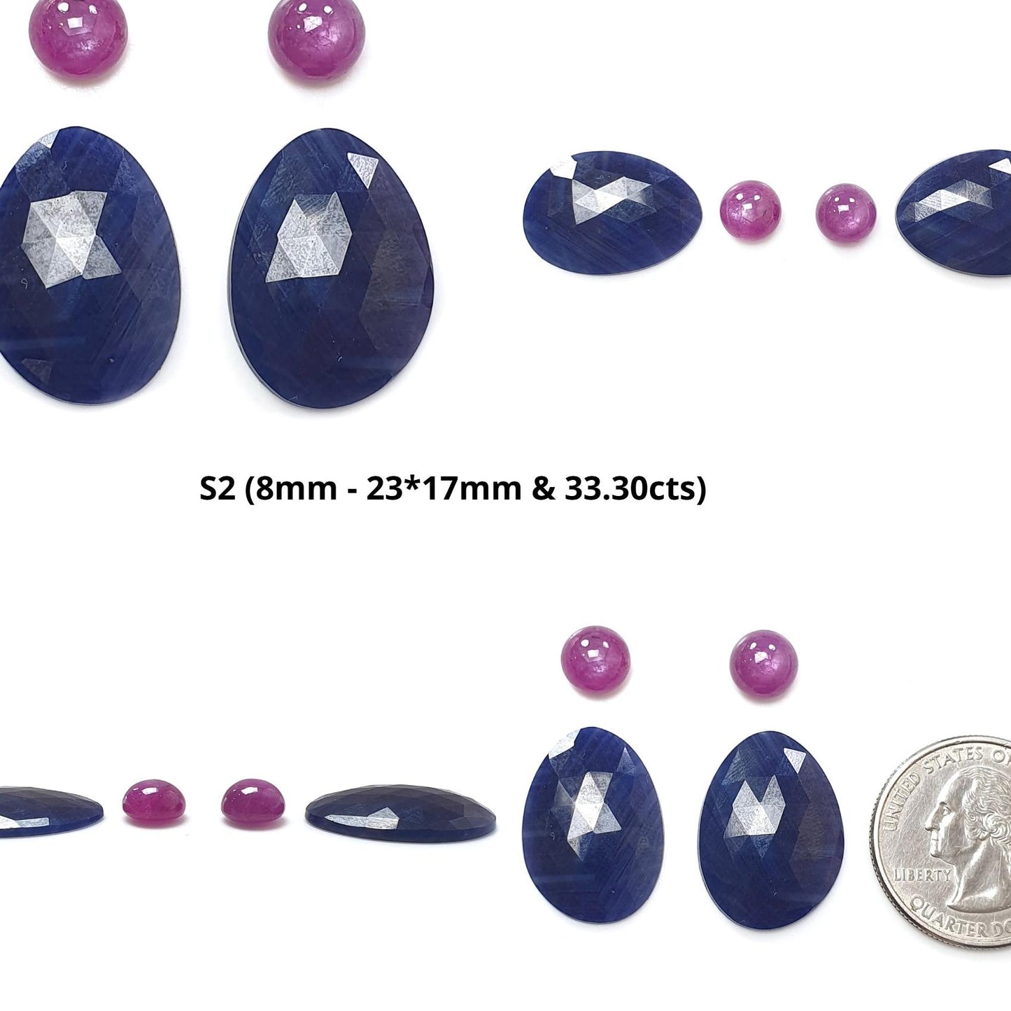 Multi Sapphire Gemstone Rose Cut Slices: Natural Untreated Blue, Pink Sapphire Fancy Shape Faceted 2pcs, 4pcs Sets for Jewelry