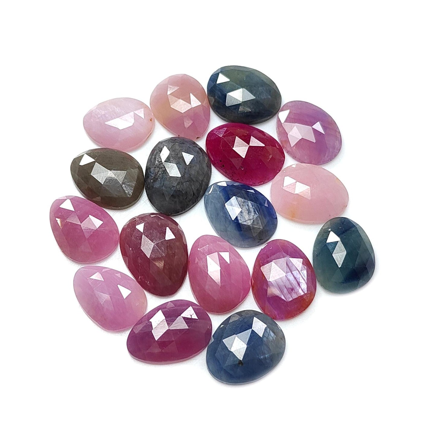 Multi Sapphire Gemstone Rose Cut Slices: Natural Untreated Unheated Sapphire Fancy Shape Faceted Lots for Jewelry September Birthstone