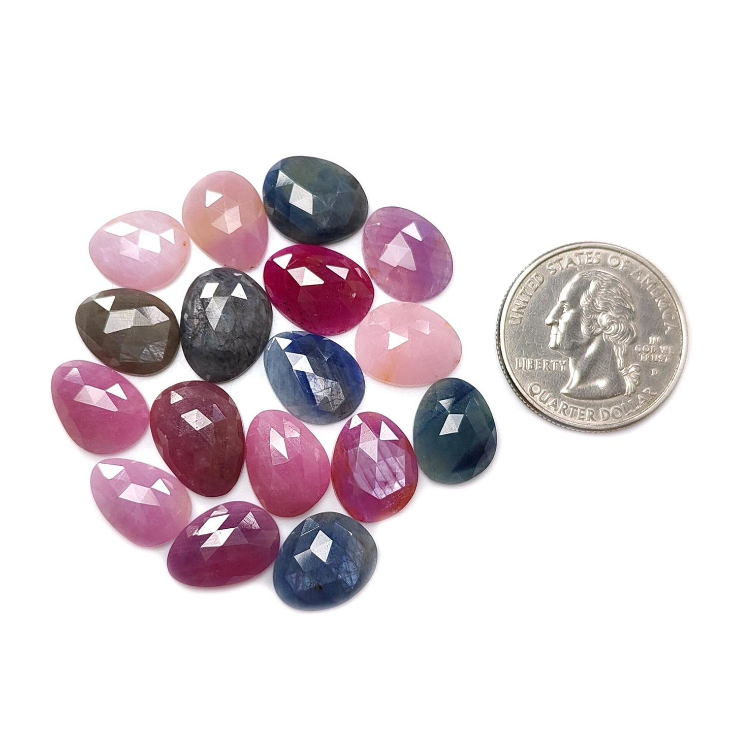 Multi Sapphire Gemstone Rose Cut Slices: Natural Untreated Unheated Sapphire Fancy Shape Faceted Lots for Jewelry September Birthstone