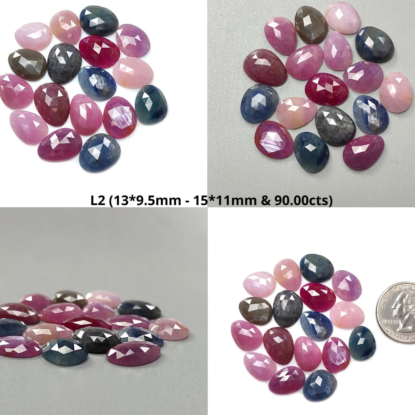 Multi Sapphire Gemstone Rose Cut Slices: Natural Untreated Unheated Sapphire Fancy Shape Faceted Lots for Jewelry September Birthstone