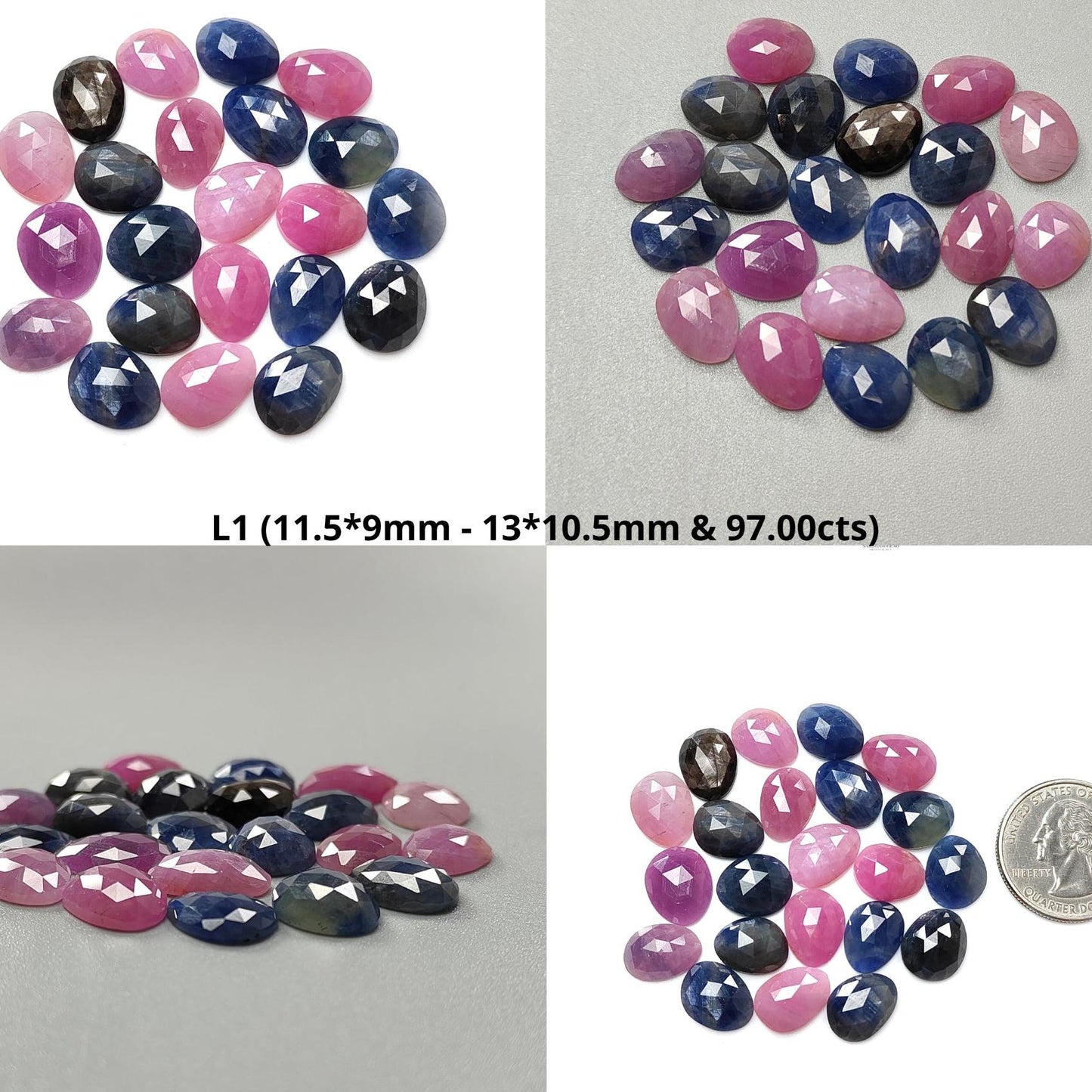 Multi Sapphire Gemstone Rose Cut Slices: Natural Untreated Unheated Sapphire Fancy Shape Faceted Lots for Jewelry September Birthstone