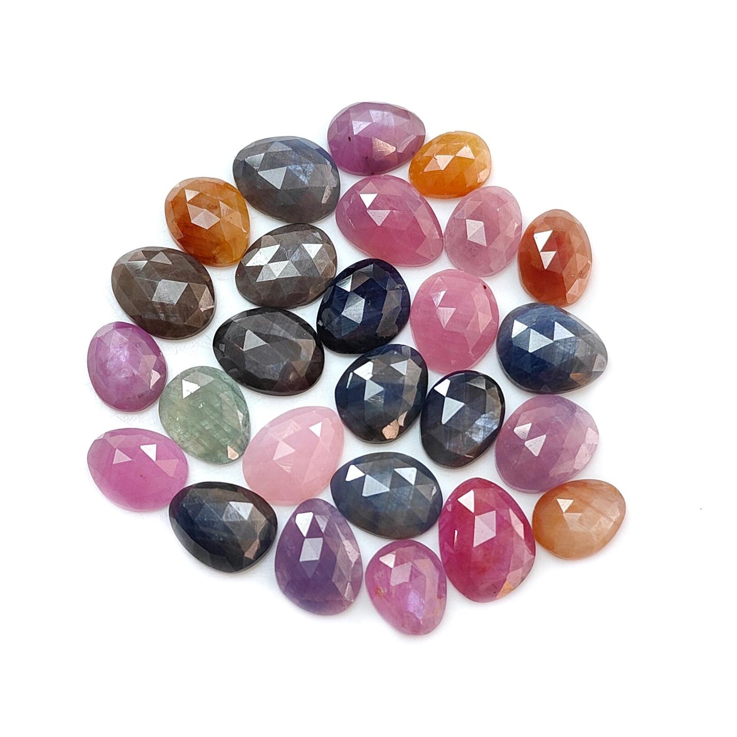 Multi Sapphire Gemstone Rose Cut Slices: Natural Untreated Unheated Sapphire Fancy Shape Faceted Lots for Jewelry September Birthstone