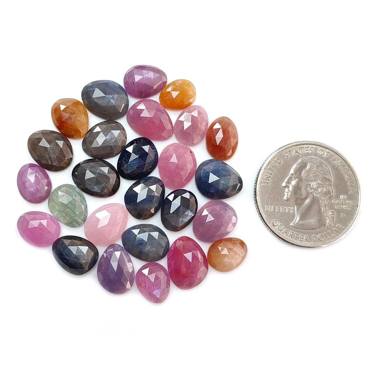 Multi Sapphire Gemstone Rose Cut Slices: Natural Untreated Unheated Sapphire Fancy Shape Faceted Lots for Jewelry September Birthstone