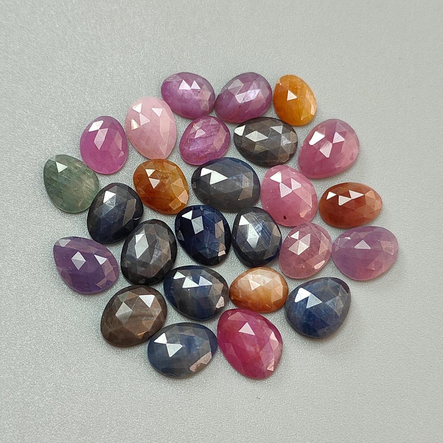 Multi Sapphire Gemstone Rose Cut Slices: Natural Untreated Unheated Sapphire Fancy Shape Faceted Lots for Jewelry September Birthstone