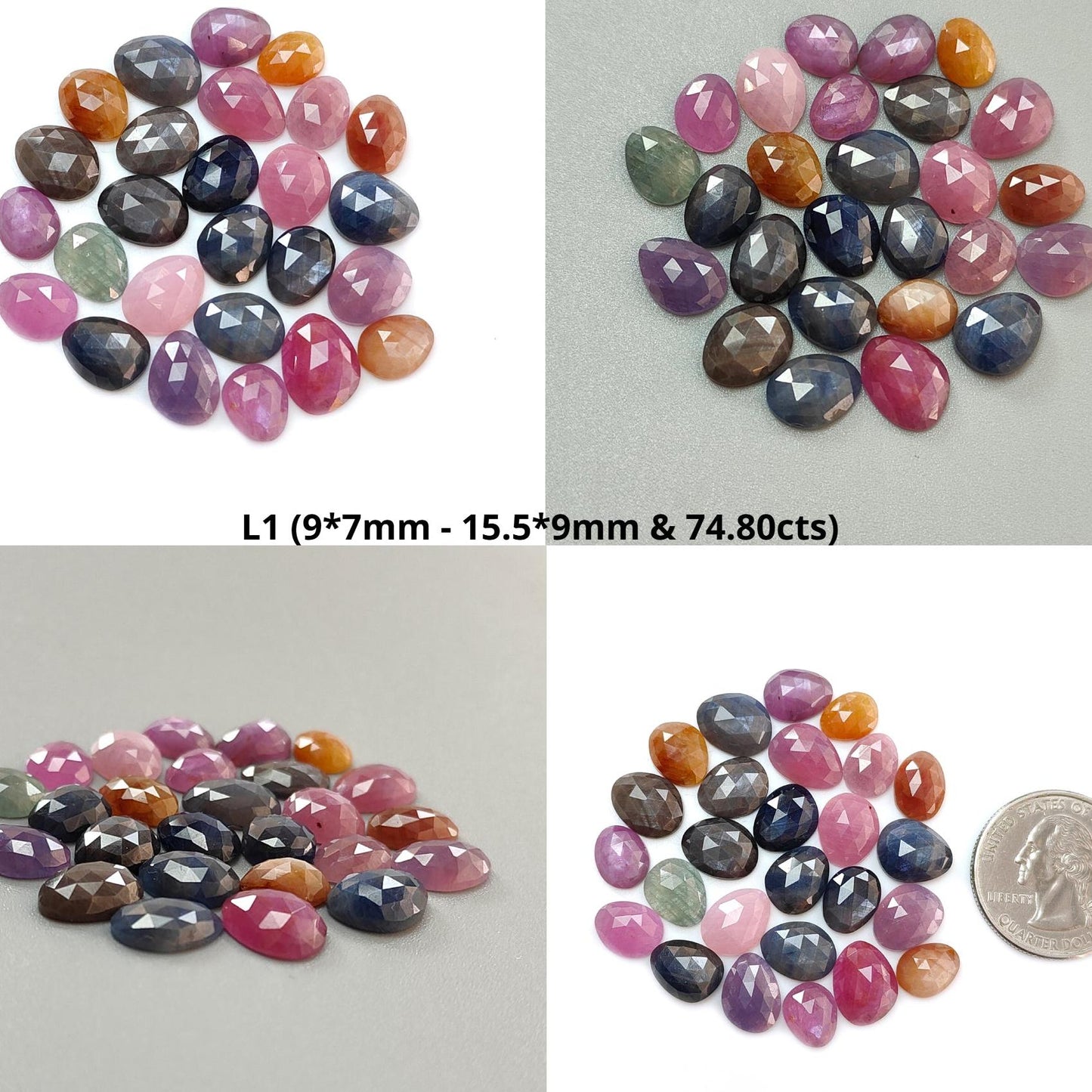 Multi Sapphire Gemstone Rose Cut Slices: Natural Untreated Unheated Sapphire Fancy Shape Faceted Lots for Jewelry September Birthstone