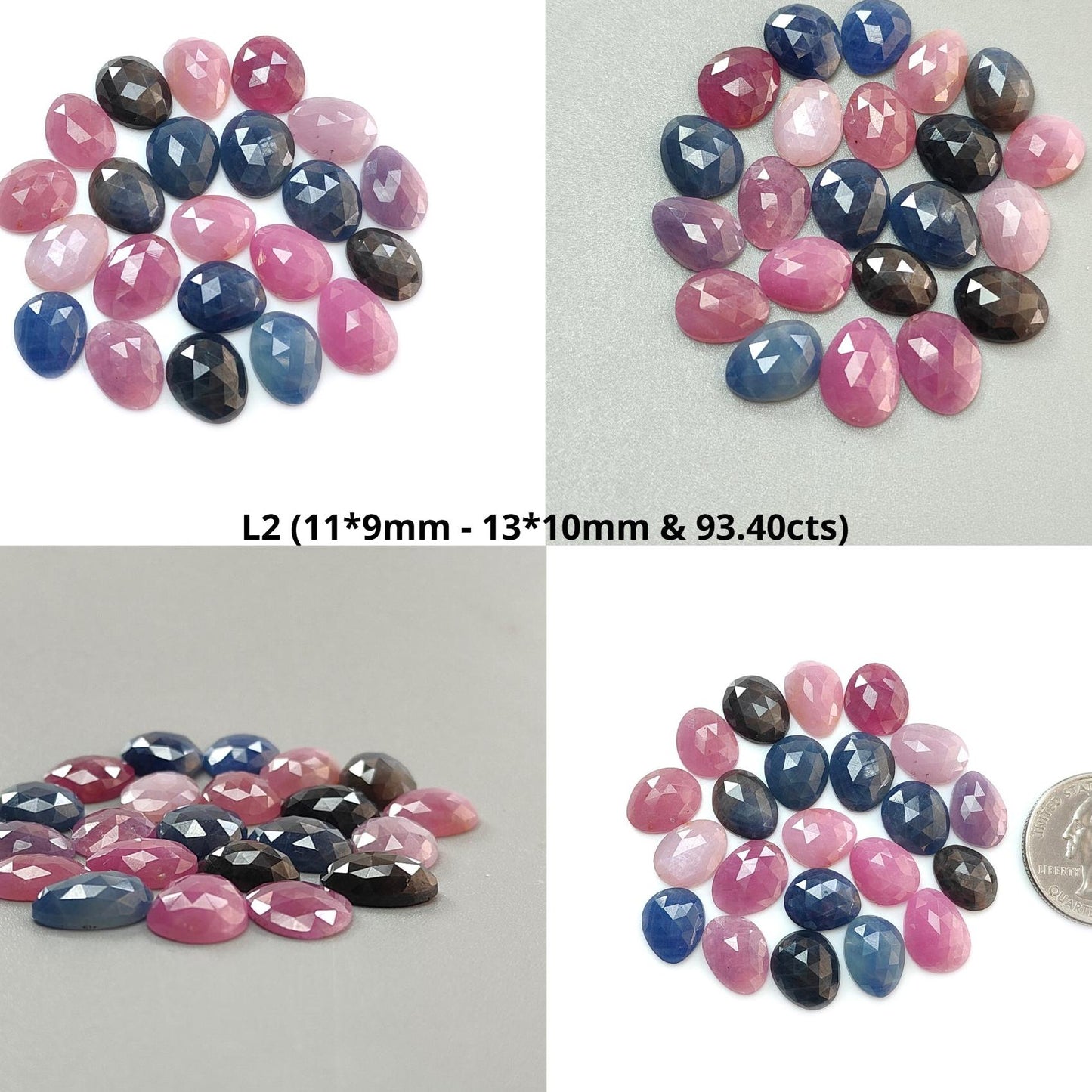 Multi Sapphire Gemstone Rose Cut Slices: Natural Untreated Unheated Sapphire Fancy Shape Faceted Lots for Jewelry September Birthstone