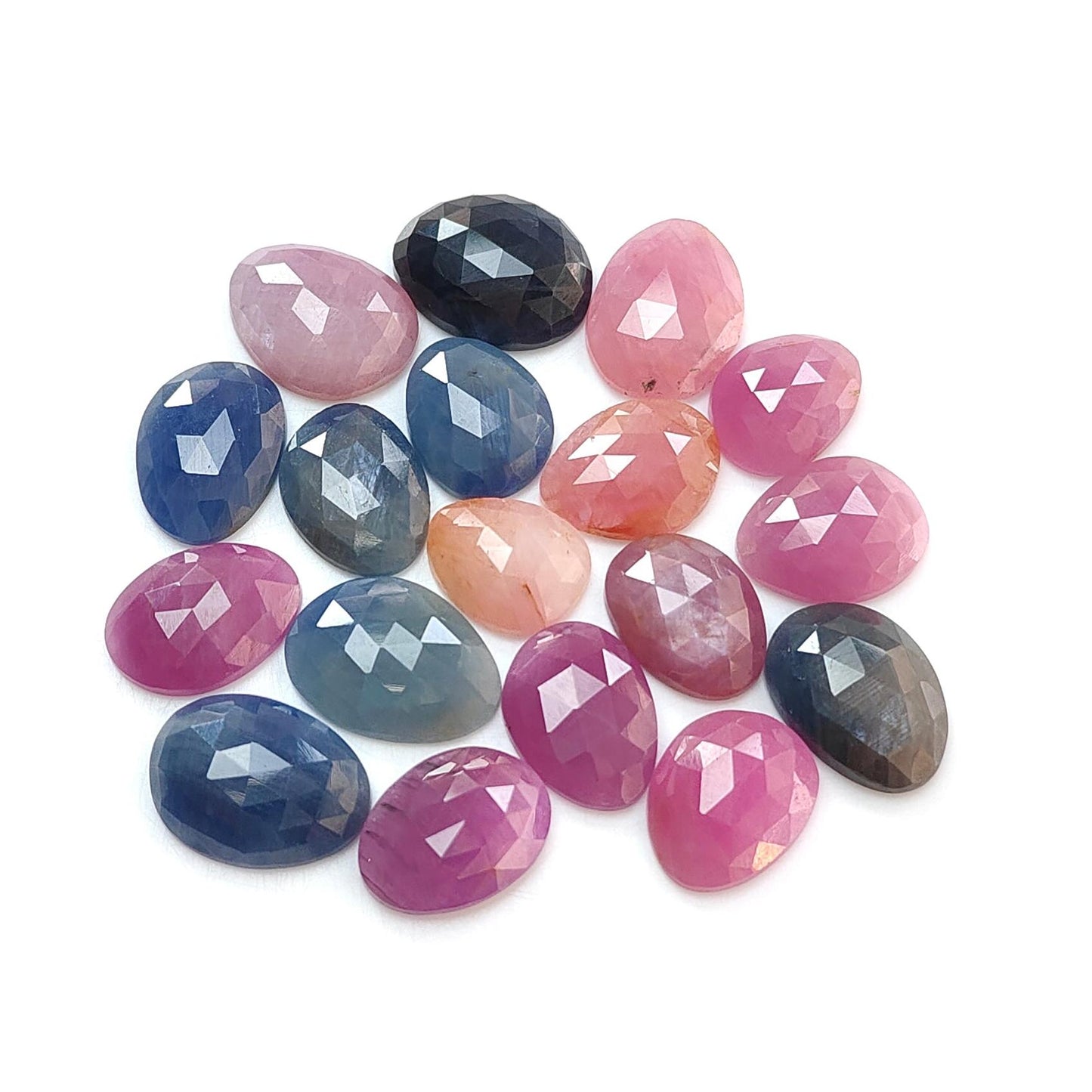 Multi Sapphire Gemstone Rose Cut Slices: Natural Untreated Unheated Sapphire Fancy Shape Faceted Lots for Jewelry September Birthstone